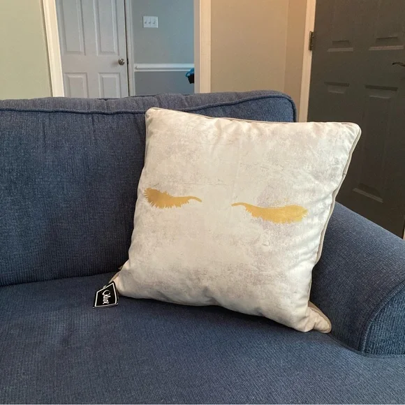 Oliver White & Gold Eyelashes Accent Throw Pillow - Picture 11 of 11